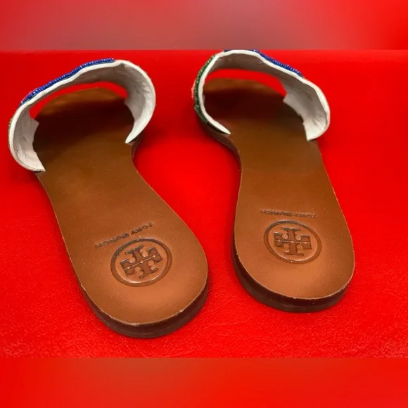 Tory Burch Bianca floral beaded flat sandals size 7 1/2 - Picture 8 of 14